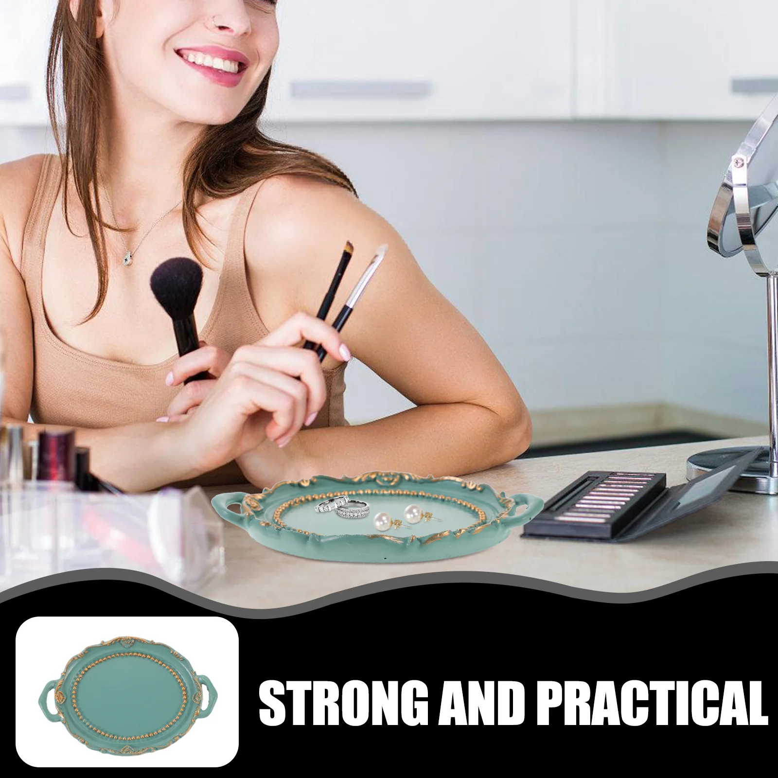 صينية عرض المجوهرات العتيقة، ترصيع الأذن الصغيرة، منظم الخاتم، حامل المجوهرات المزخرف، صينية تخزين للخواتم والأساور والحلي #3