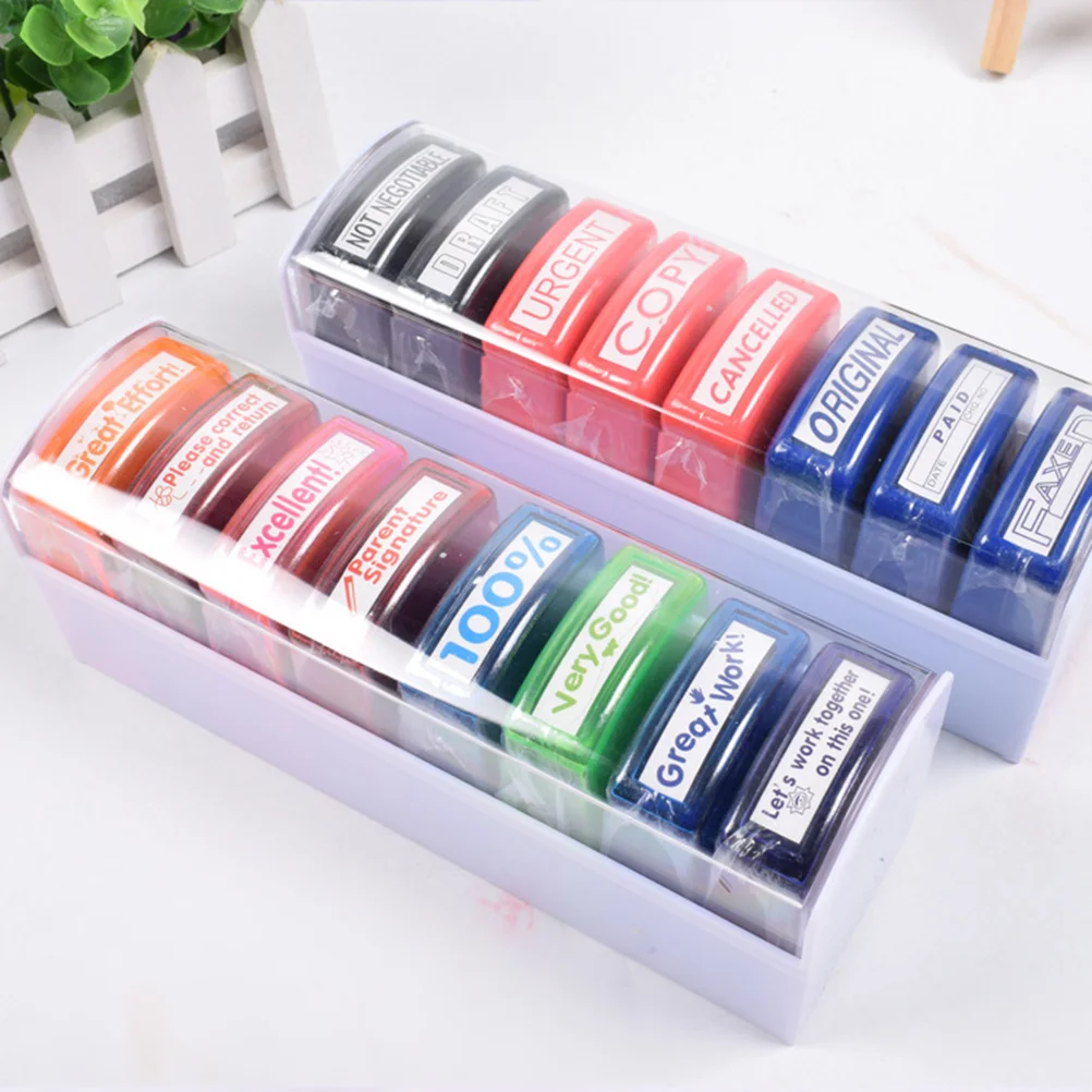 16pcs Remark Stamper Set Funny Creative Plastic Encouraged Environmental Stamper for School Teacher Kid (Group A, Group B)