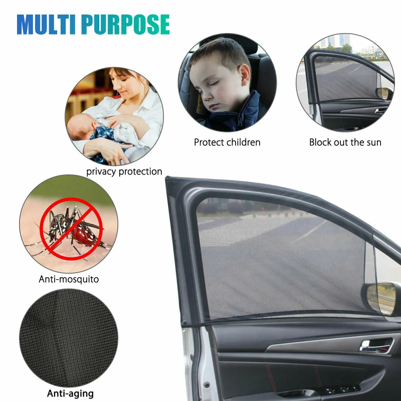 4PC Universal Privacy Window Mest Mosquito Net Window UV Protect Side Window Sunshade Mesh Sun Visor Protection Car Accessories