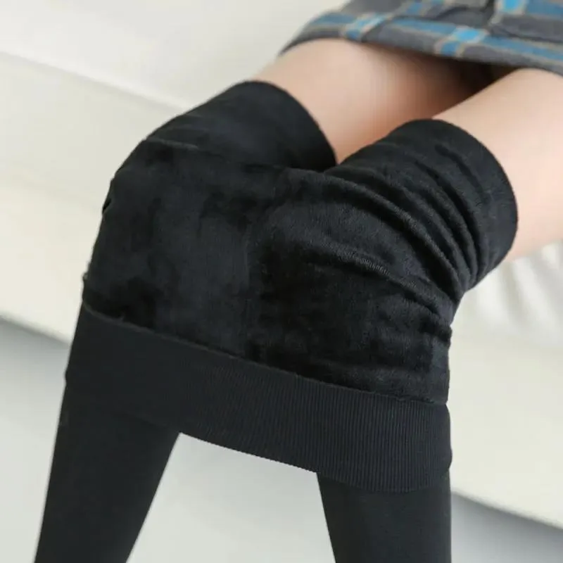 2024 fleece-lined Thickened Winter Warm Leggings Women's Outer Wear Pearl Fleece High Waist Pantyhose