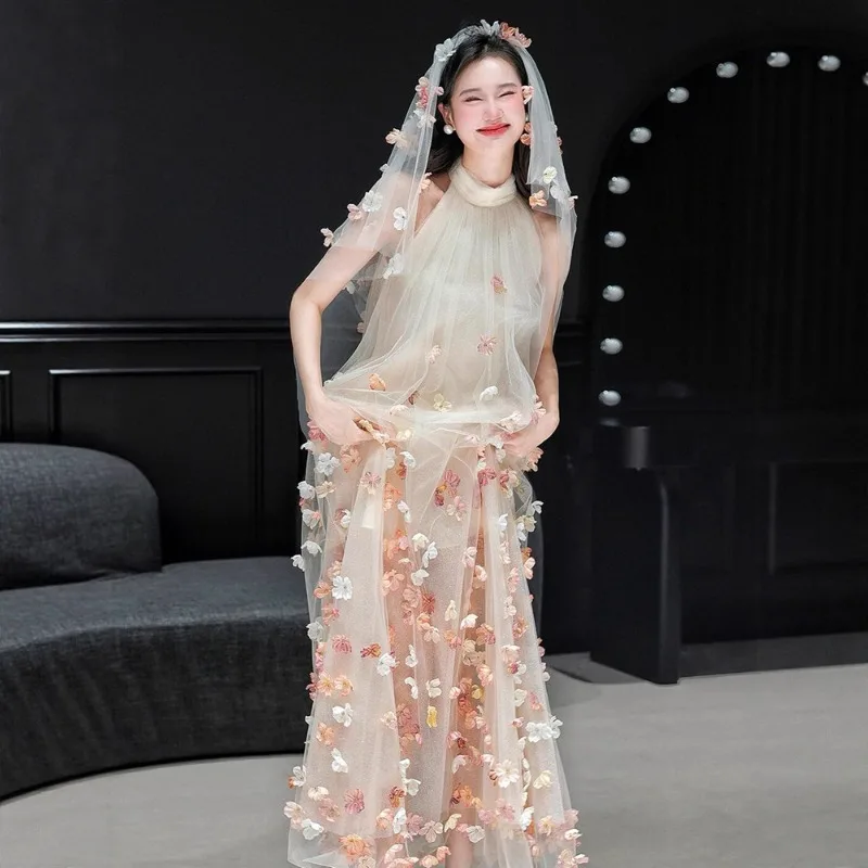 

2026 New Women's Robe French Style Sleeveless Halter Wedding Coming-of-Age Ceremony Birthday Ball Banquet High-End Light Luxury