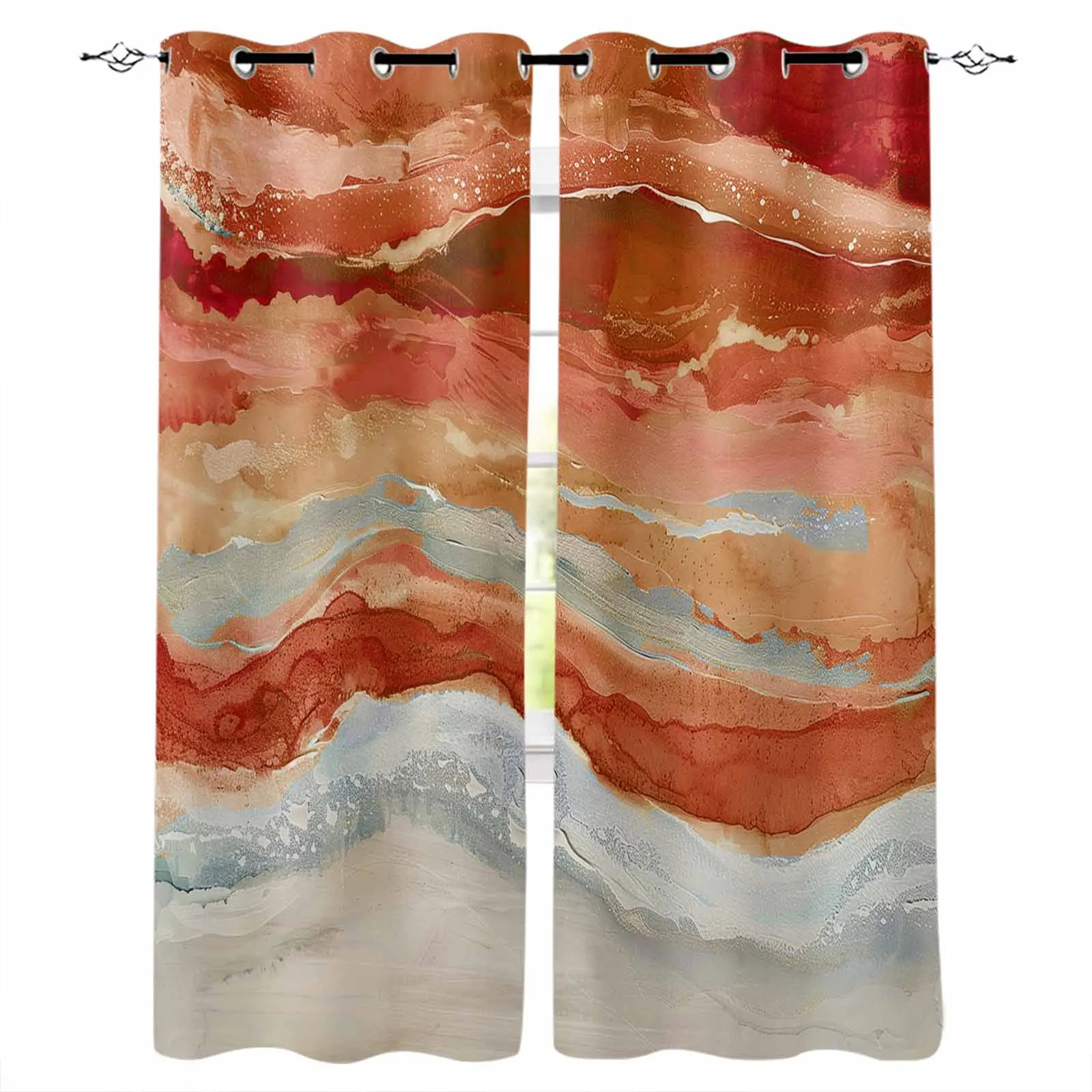 

Ocean Waves Beach Gradient Abstract Orange Blackout Curtains For Living Room Bedroom Printed Window Treatment Drapes Home Decor