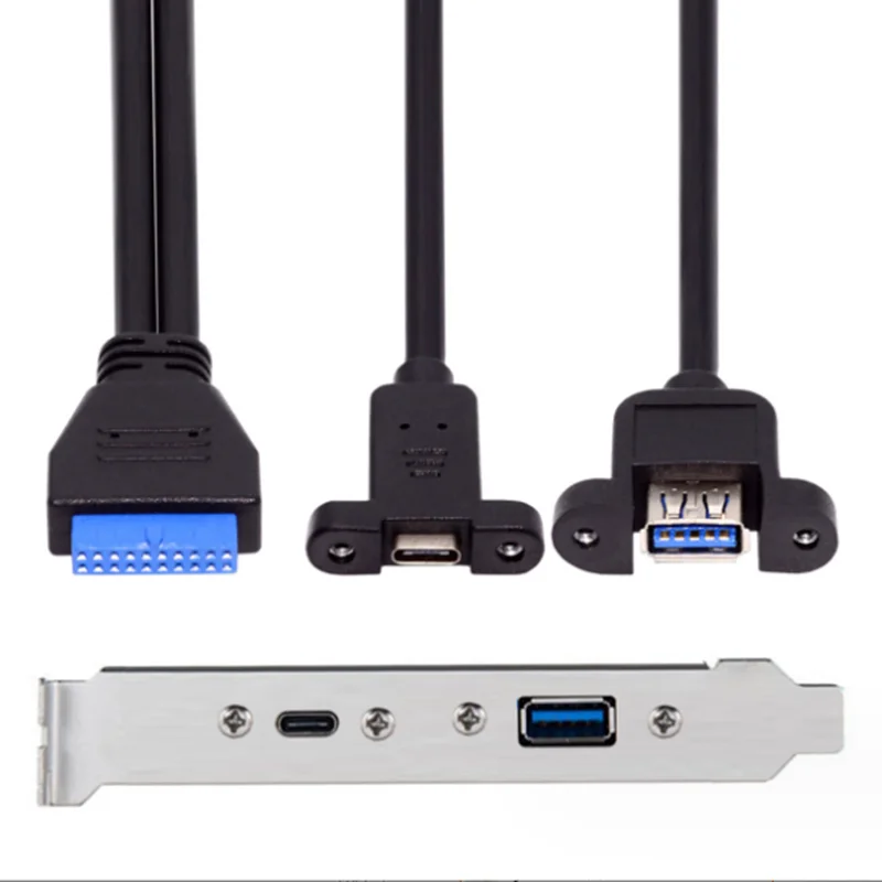 0.5m Rear USB 3.1 Port Expansion 20pin to TYPE-C Female and USB 3.0 Female Data Cable With Bezel on Computer Chassis