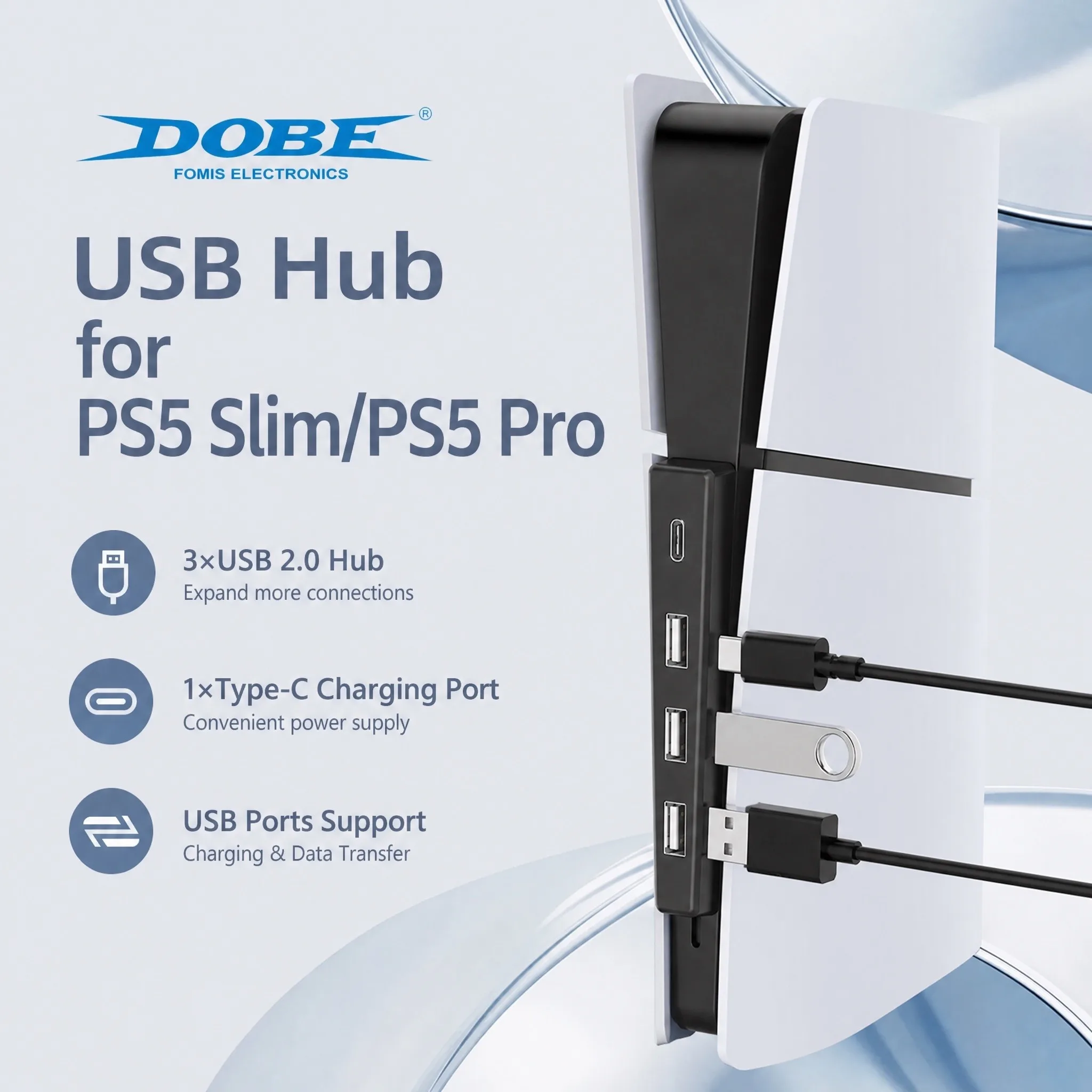 4-Port USB Hub for PS5 Slim, High Speed Expansion Hub with Charging Function, USB Extender Compatible with PS5 Slim / PS5 Pro