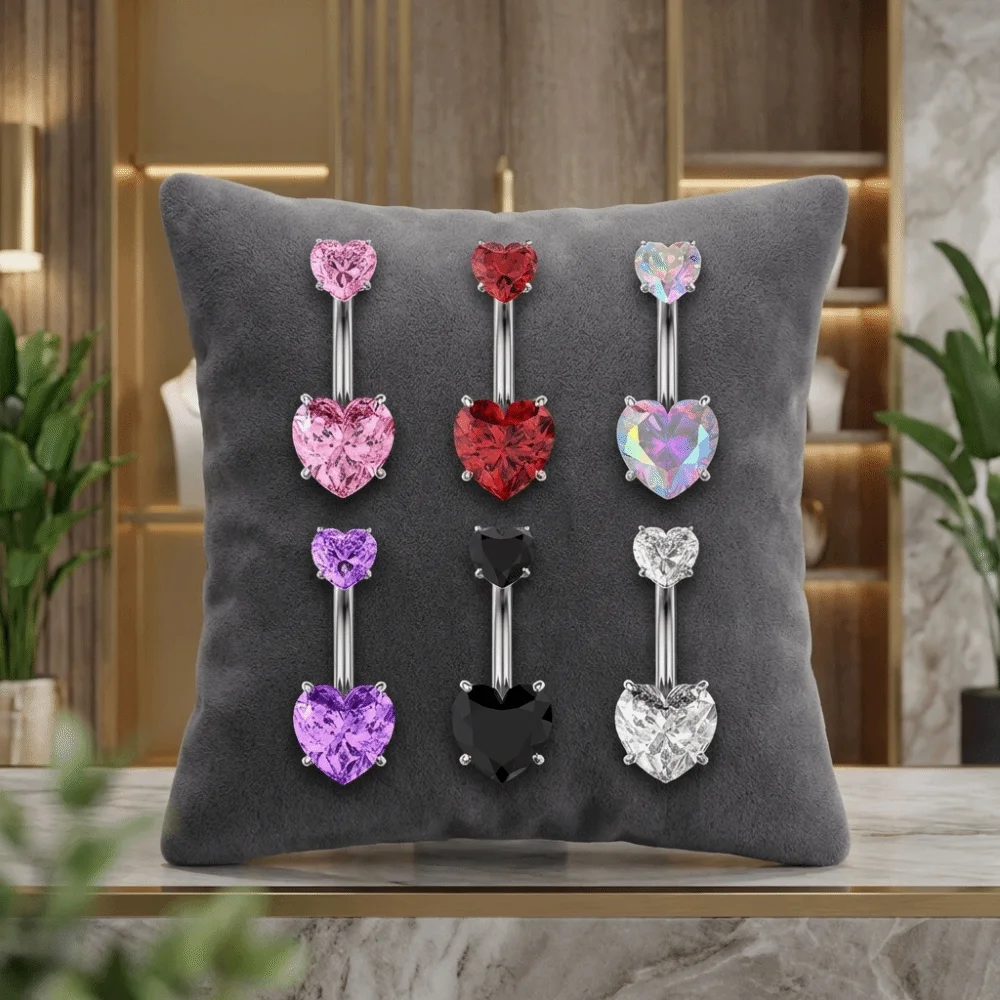 Fashion Internal Thread Belly Button Rings Heart Crystal Belly Piercing Silver Stainless Steel Body Jewelry Girl
