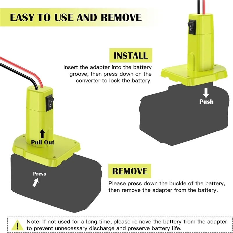 Convertidor Buck de 18V a 12V con interruptor, Terminal de cable de fusible de 30A para adaptador de batería Ryobi de 18V P103 P104 P105 P107 P108