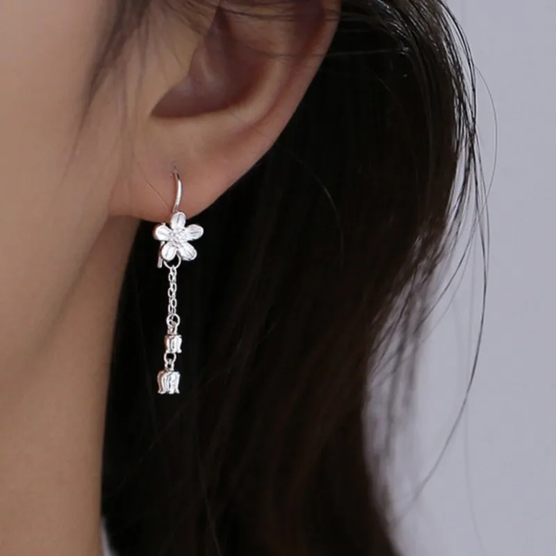 VENTFILLE 925 Sterling Silver Sweet Love Camellia Earring for Women Gift Ear Wire Versatile Fringe Geometry Jewelry Dropshipping