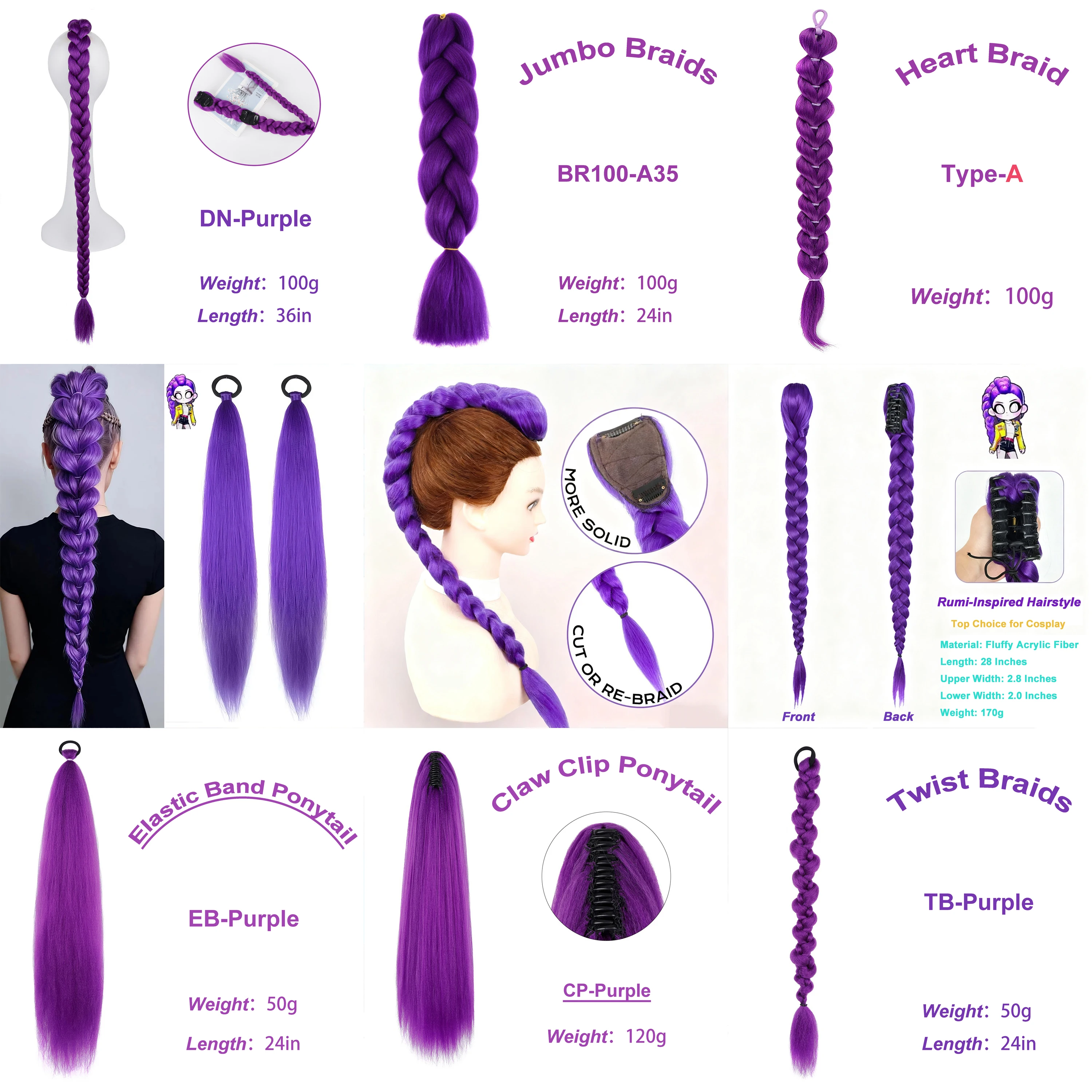 Purple Long Hair Synthetic Wig for Women Natural Fluffy Look Cosplay Halloween Costume Party Daily Wear Anime Role Play Fashion