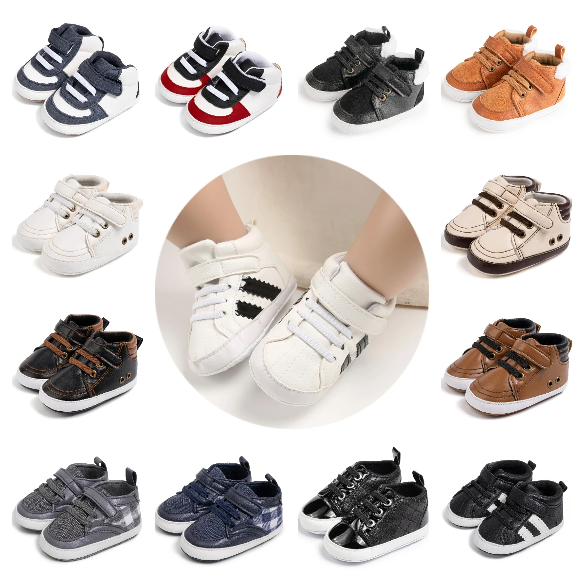 

Spring and Autumn New Boys and Girls Classic Sneakers Soft Sole PU Leather Baby Shoes Anti-slip Toddler Crib Casual Sneakers