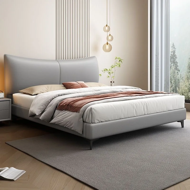 ^Modern Style Comfortable Solid Wood Frame King Size Leather Upholstered Soft Bed with Box Spring