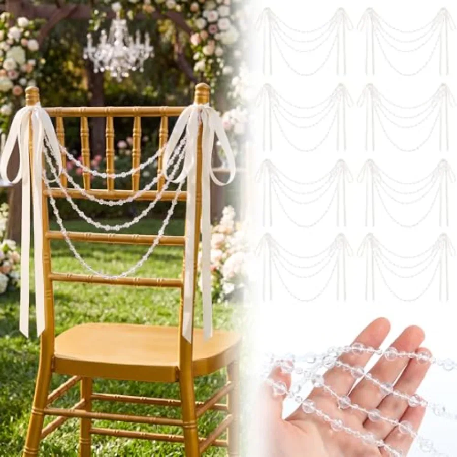 

Wedding Chair Decorations, 32 Pcs Crystal Chair Back Garland with Satin Ribbon Bows, Beaded Wedding Sashes for Ceremony Aisle R