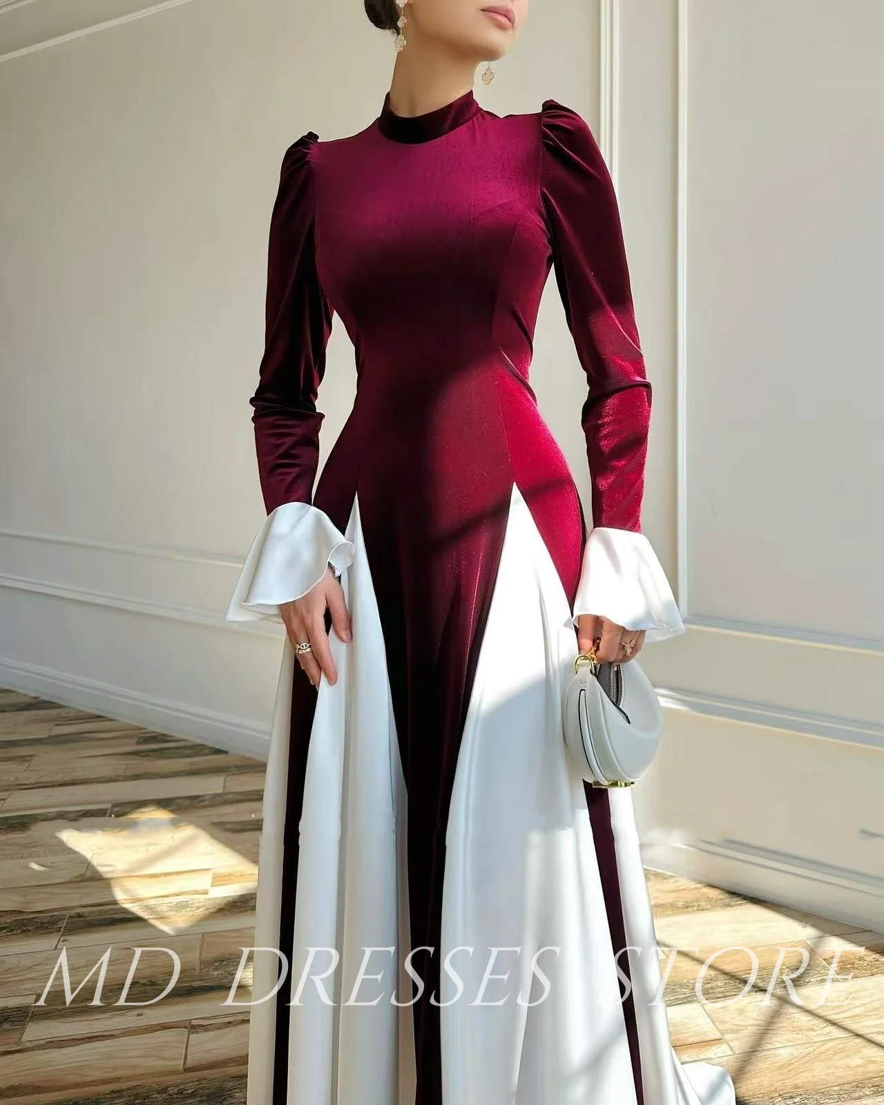 Md modesto clarete a linha vestido de noite vestido de pescoço alto completo sem mangas vestido de ocasião especial vestidos de fiesta personalizado 2025