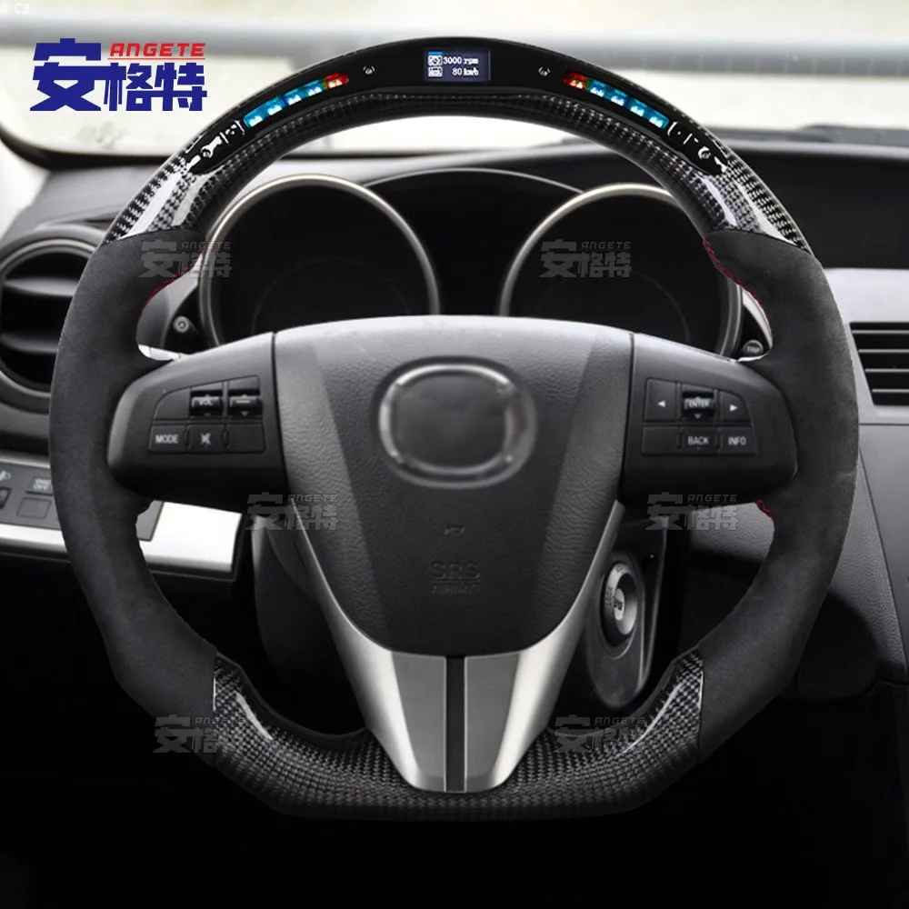 

Suitable for Cross-border e-commerce, Mazda 6 Ruiyi carbon fiber hand-sewn leather steering wheel LED intelligent modification