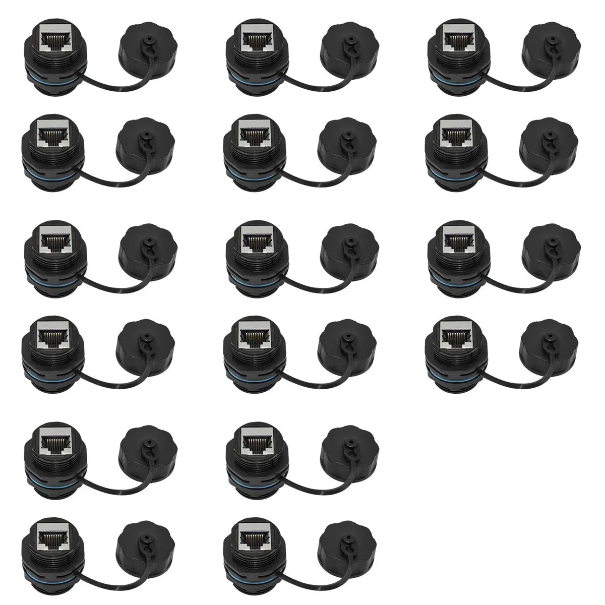 16PCS RJ45 Panel Mount Coupler, IP68 Shielded Industrial Panel Mount Ethernet LAN Through Connector for CAT6/CAT5E/CAT5