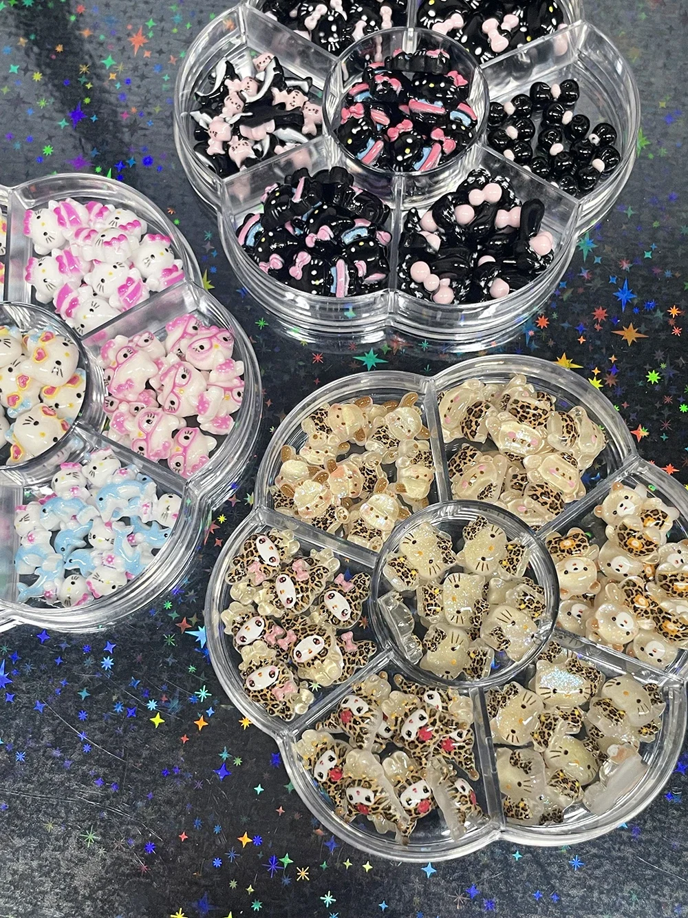 70 Pz Stampa Leopardo Fragola Hellokitty Nail Art Fascino 3D Ghiaccio Traslucido Glitter Mymelody Simpatico Cartone Animato Fai Da Te Accessori Per Unghie