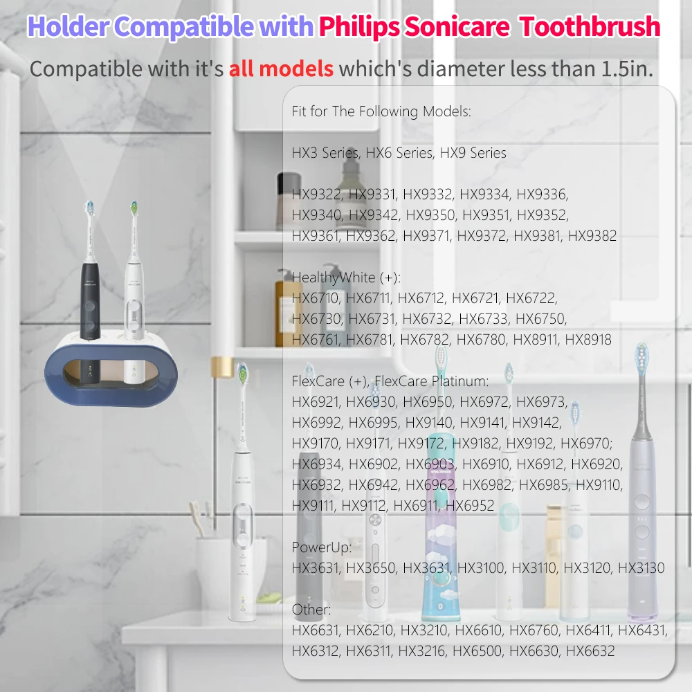 Electric Toothbrush Holder and 4Pcs Toothbrush Covers Compatible with Philips Sonicare Electric Toothbrush for Bathroom, Wall Mo