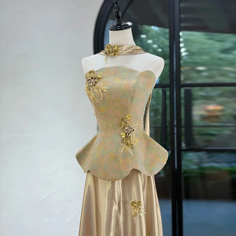 

New Chinese Sle Wedding Dr Set with Chest Wrap And Long Skirt for Engagement Ceremony Ele Middle Waist Vintage Faion