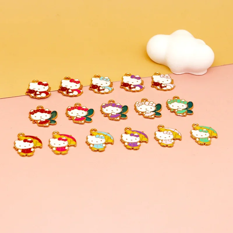 10pcs Cartoon KT Cat Charm for Jewelry Making Enamel Necklace Pendant Earring Accessories Diy Supplies Zinc Alloy Gold Plated