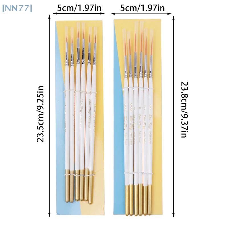 4/6 Uds pincel de acuarela puntiagudo redondo cabeza plana pelo suave puntiagudo Nylon gancho para el cabello línea bolígrafos pintura manualidades bolígrafos