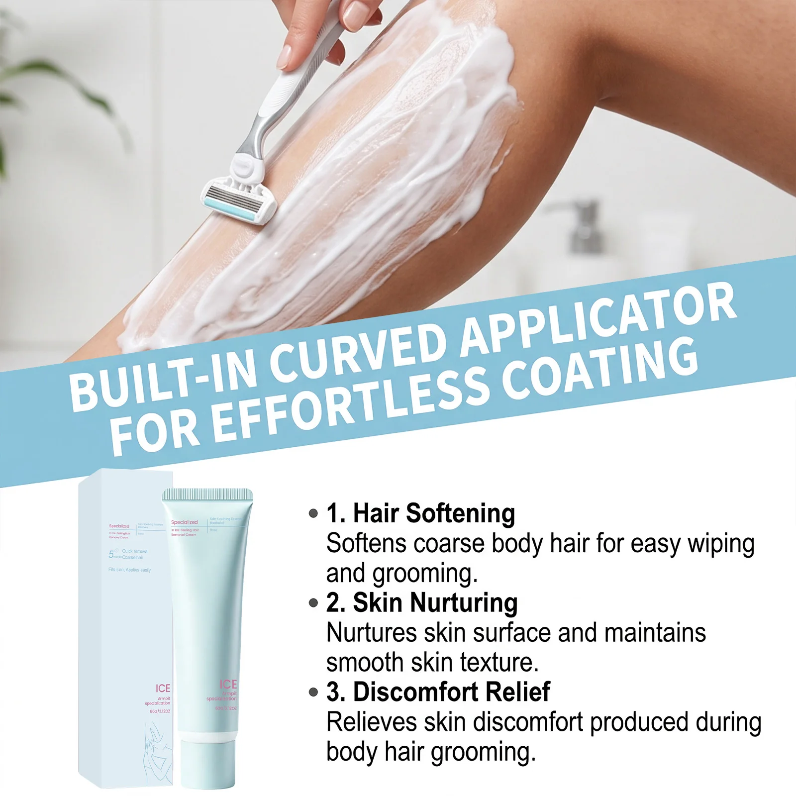 Ice Cooling Hair Removal Cream Body Gentle Depilatory Cream Fast Acting Hair Remove For Underarms Legs Arms Smoothing Skin Care