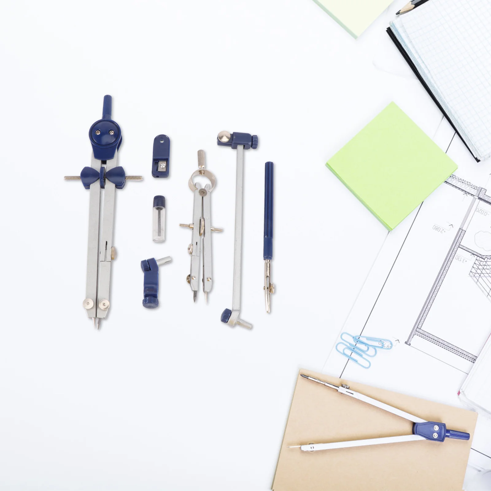 Precision Metal Drafting Compass Set Shiny Coating Screw Mount for Students Office Workers Geometry Math Drawing Tools