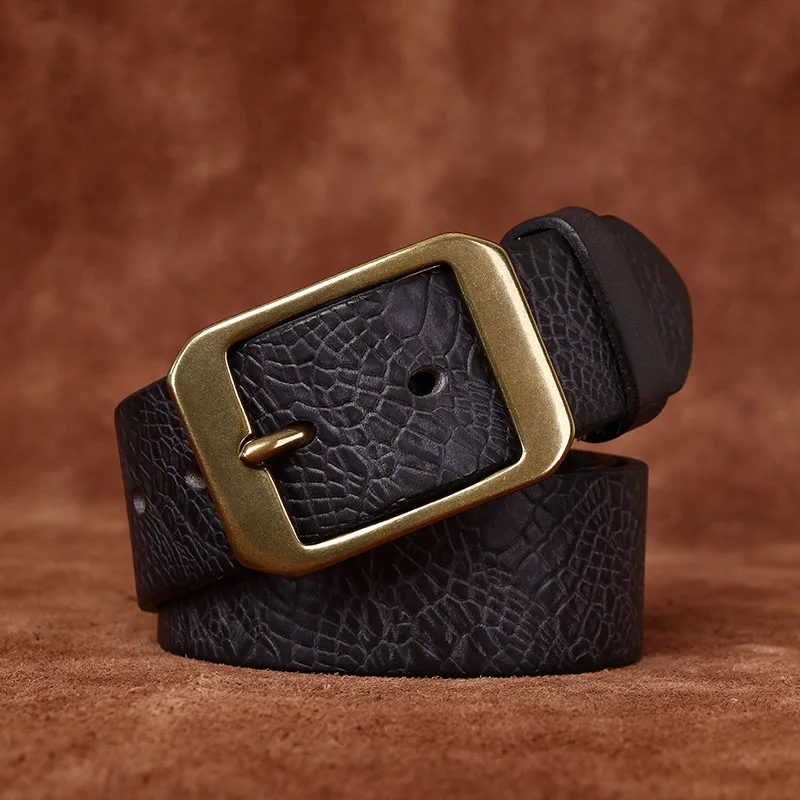 3.8CM Pure Cowhide High Quality Genuine Leather Belts for Men Brand Strap Male Brass Buckle Fancy Vintage Jeans Cowboy Cintos