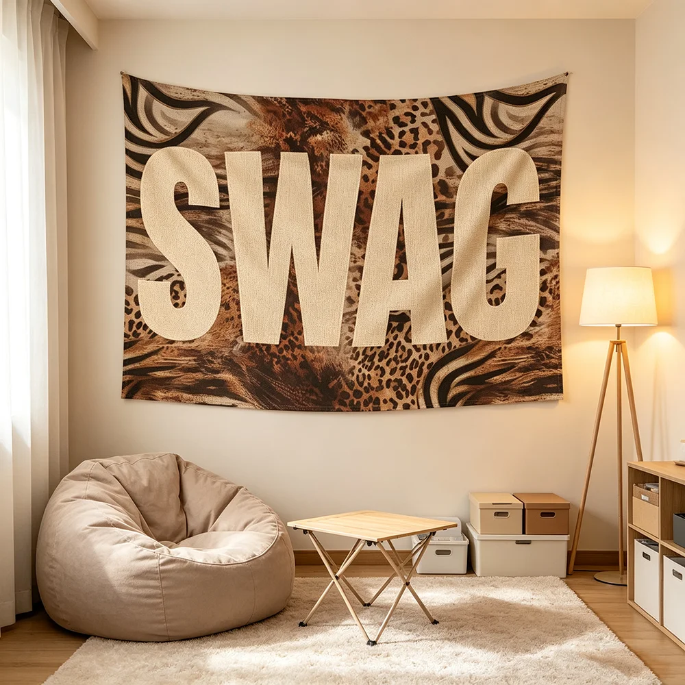 Swag Leopard Print Tapestry Wall Hanging, Cheetah Pattern Wall Tapestry, Pink Bold Letter Aesthetic Wall Art Tapestry for Bedroom Dorm Room Decor high‑definition printing trendy aesthetic premium polyester soft lightweight fabric skin‑friendly