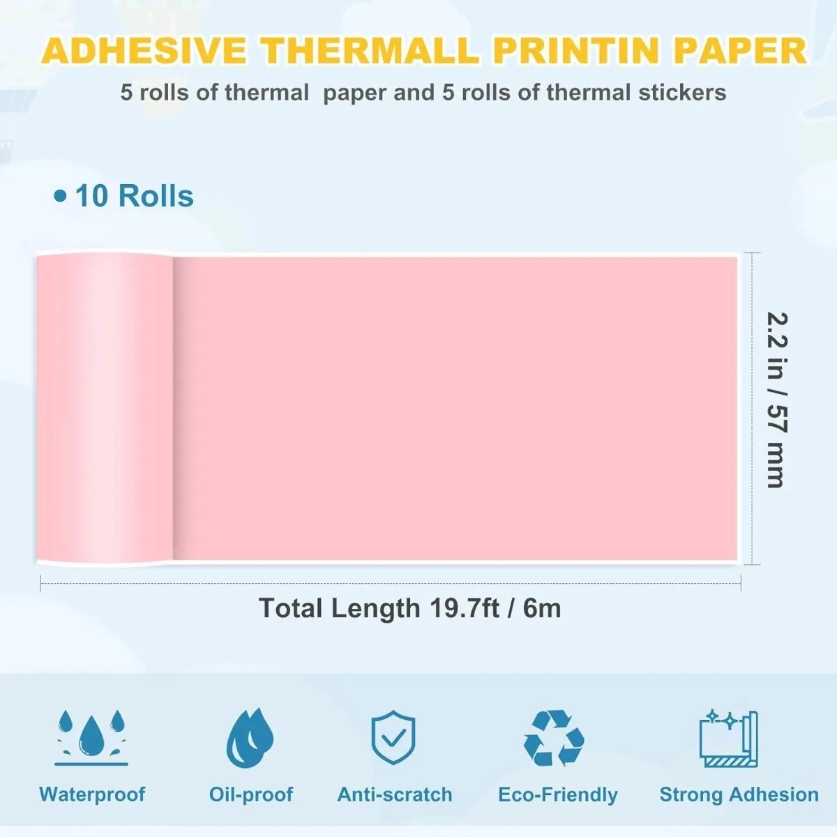 Imagem -03 - Sticky Receipt Paper Rolls Papel Impressora Térmica Pos Papers Mini Impressora de Bolso Cores Brancas 2.2in x 19ft 10 Rolls