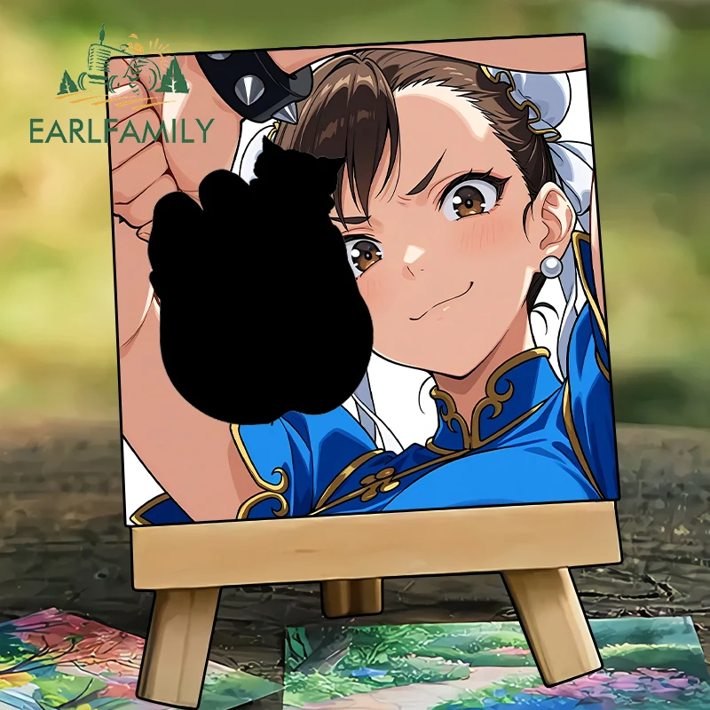 EARLFAMILY Hot Selling Chunli Girl Car Sticker Vinyl Occlusion Scratch Cat Girl Windshield Trunk Decal Surfboard Decoration