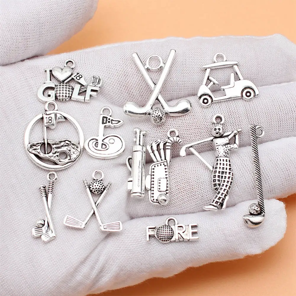 12pcs/lot Antique Silver Color Golf Charms Collection For Jewelry Making Women Accessories