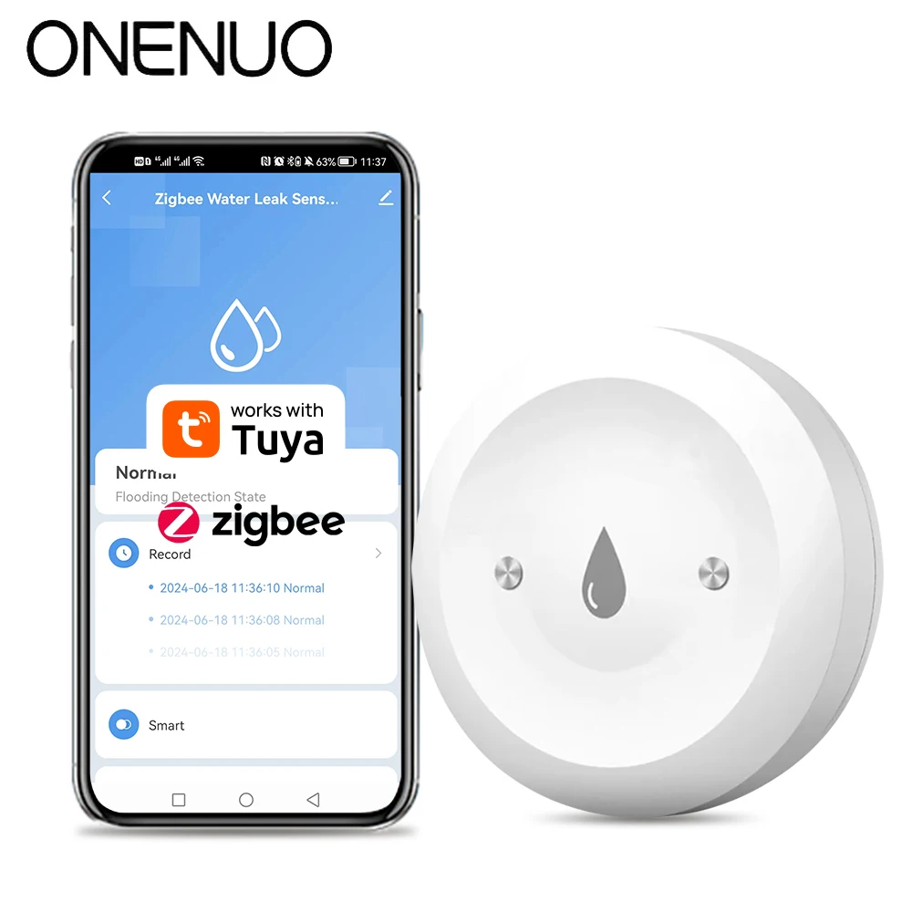 ONENUO Tuya ZigBee WiFi Smart Water Sensor เครื่องตรวจจับน้ําท่วมน้ํารั่ว Smart Life Control ทํางานร่วมกับ Zigbee Gateway