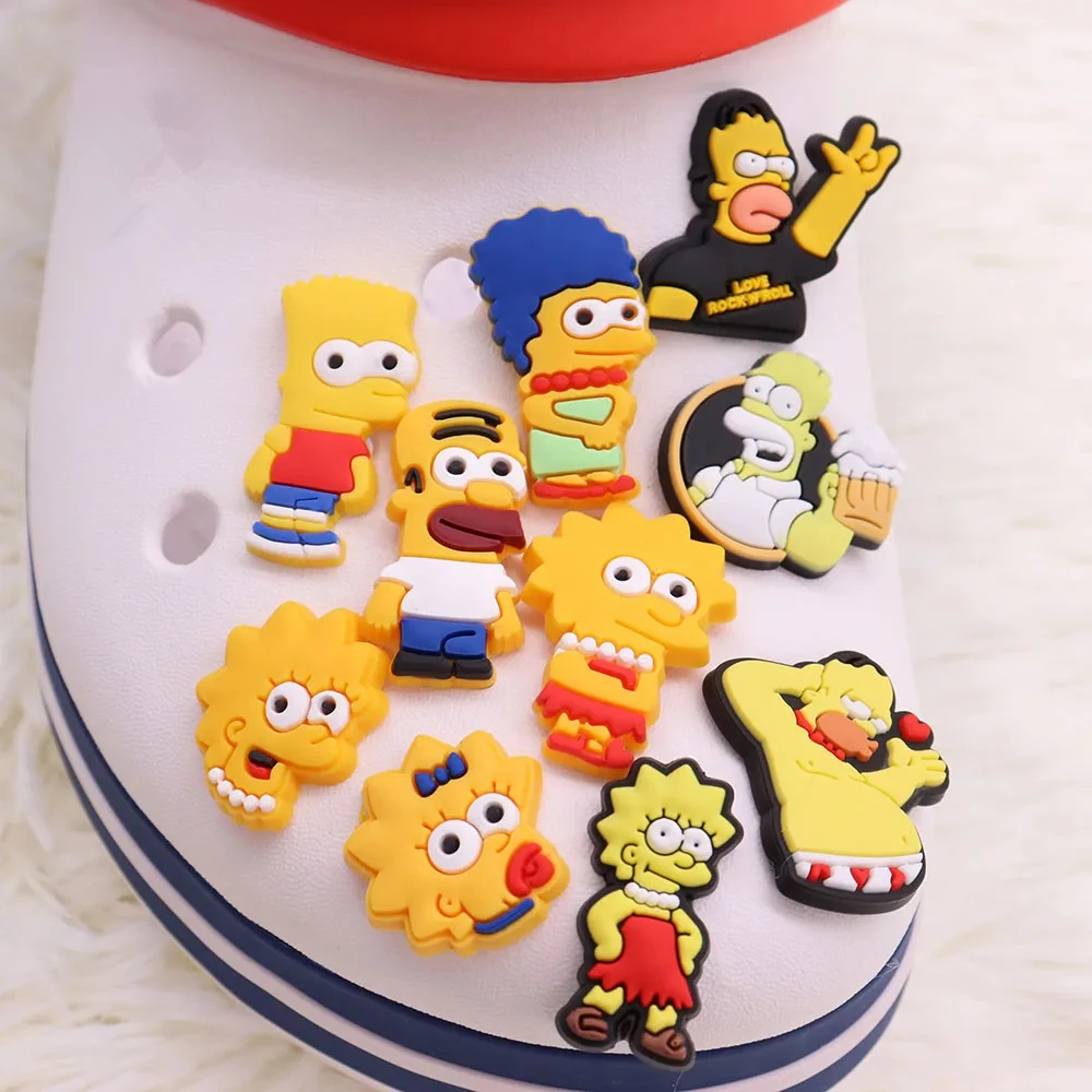 Hot Sales 1-19Pcs Cartoon The Simpsons Marge Bart PVC Adult Garden Shoe Charms Lovely Designer Accessories