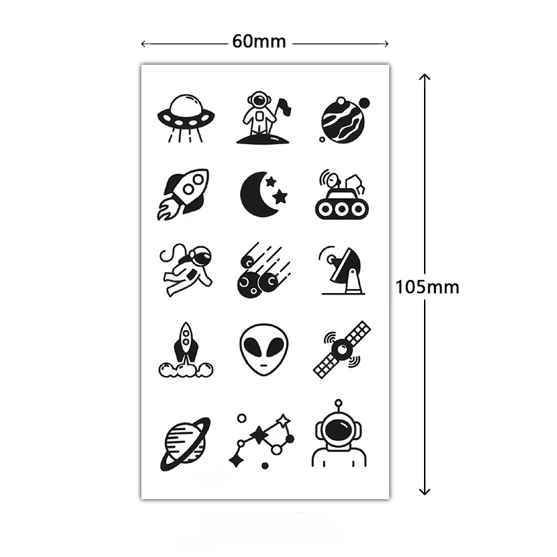 Tattoo Stickers Cartoon Space Ship Astronaut Rocket Alien Fake Tatto for Women Men Waterproof Temporary Party Hand Body Art