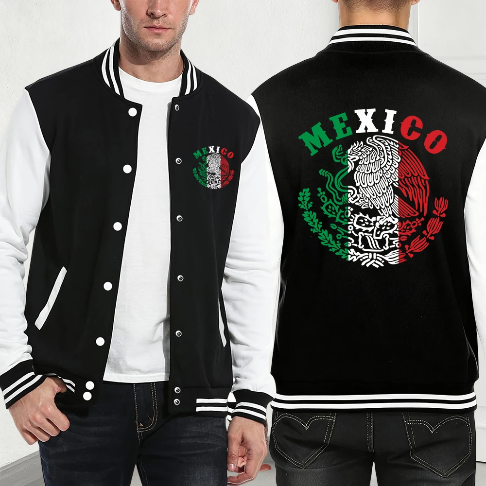 

Mexico Letter With Eagle Printing Coats Men Street Loose Baseball Jersey Basics Sporty Jackets Winter Fleece Warm Male Clothes