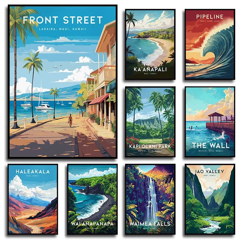 Home Decor Interior - Vintage Hawaii Lahaina Travel Mountain Beach