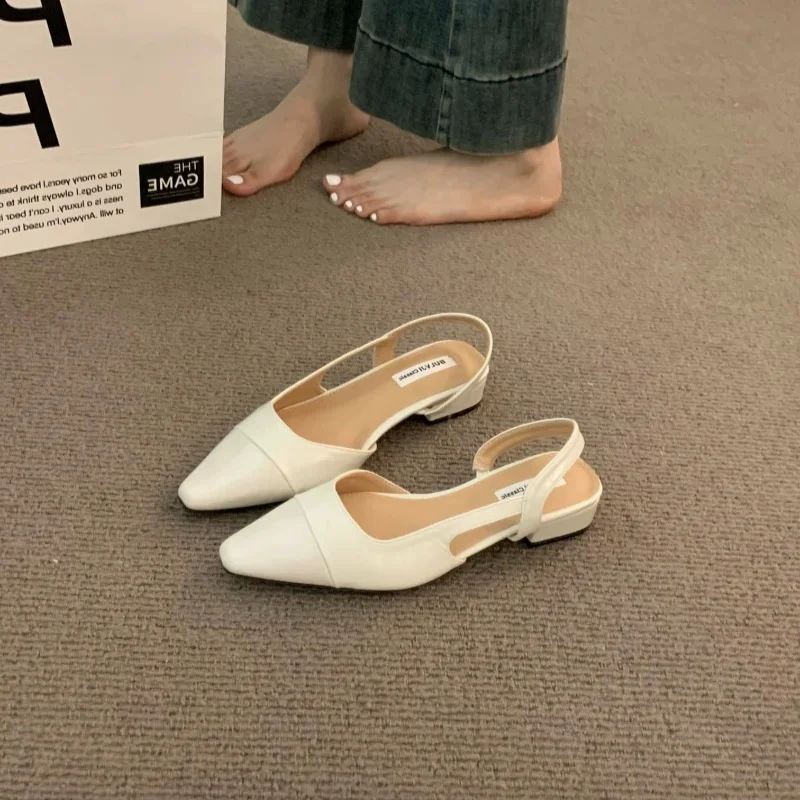 Women summer new PU leather simple solid color shallow slip-on sandals 2024sexy pointed designer daily shopping women high heels