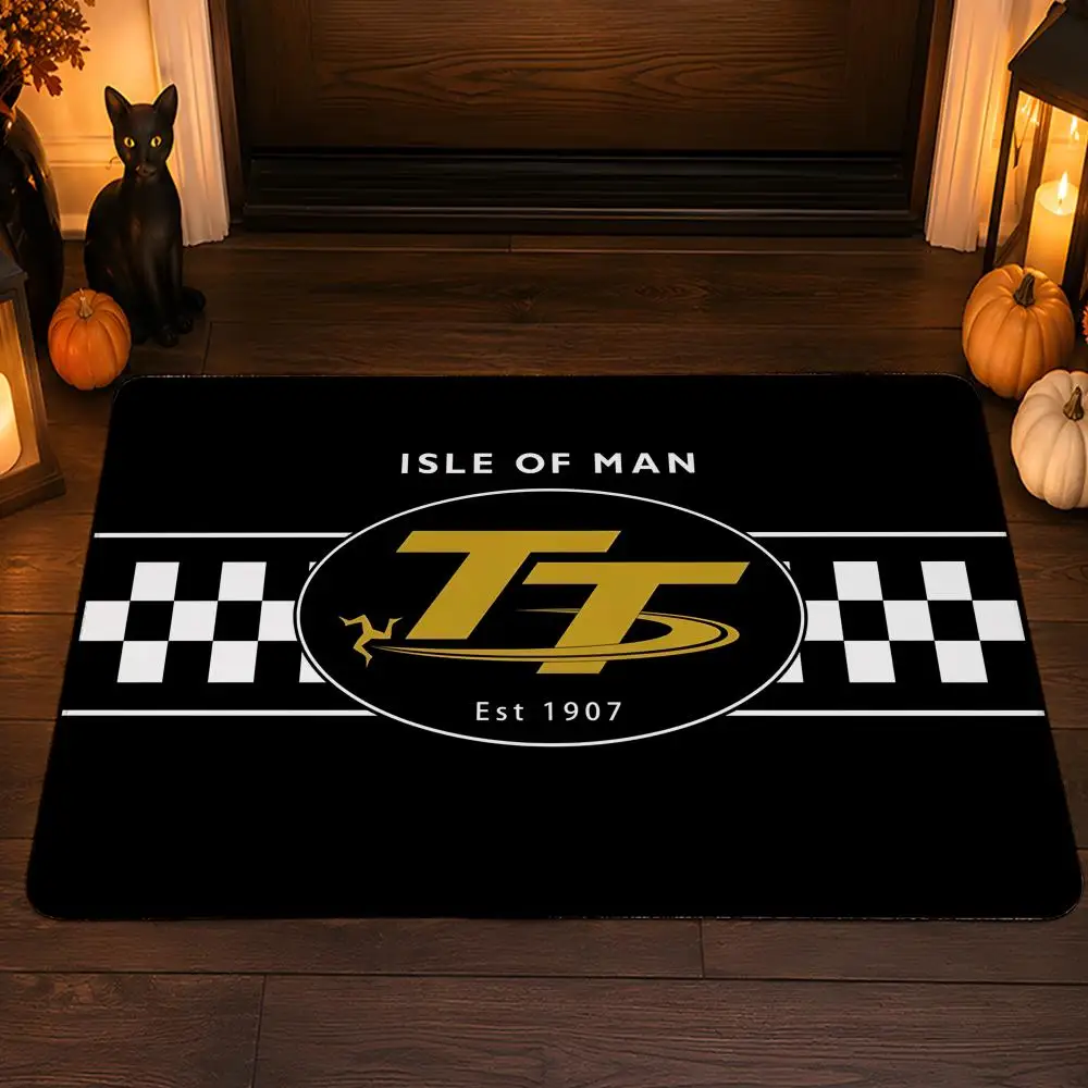 T-TT Isle Of Man Motorcycle Floor Mat Flannel Rug Soft Non Slip Washable Door Mat For Bathroom Bedroom Kitchen Home Decor