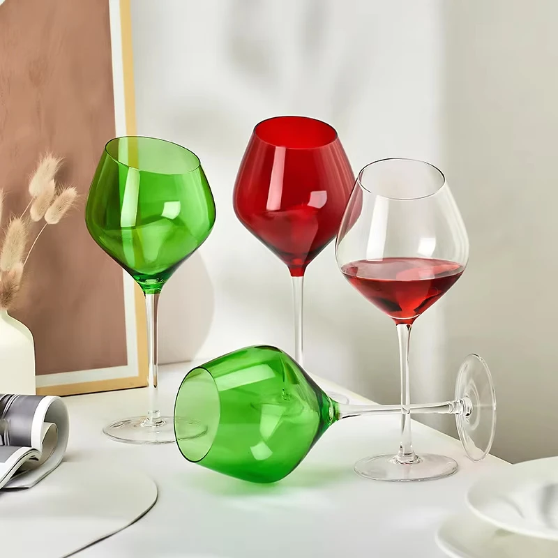 

Colored Crystal Glass Wine Glasses Slanted Goblet Wine Glass Transparent High-end Big Belly Cup Champagne Glass Red Green 560ml