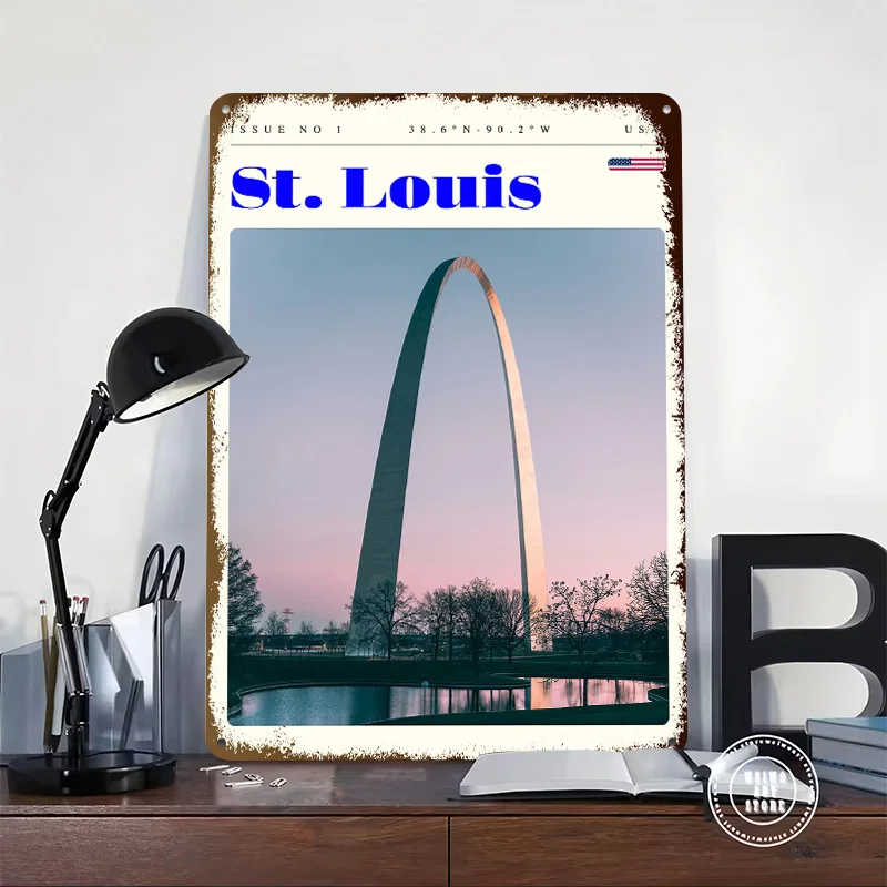 St. Louis Missouri Travel Printed Poster Customized Retro Wall Art Vintage Metal Tin Signs for Home Bathroom Decor Custom Plate