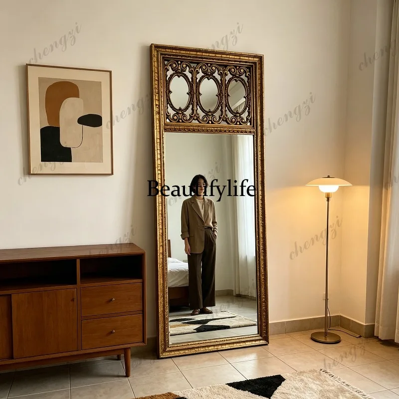 French retro full-length mirror home Chinese living room floor-to-ceiling mirror fitting mirror clothing store