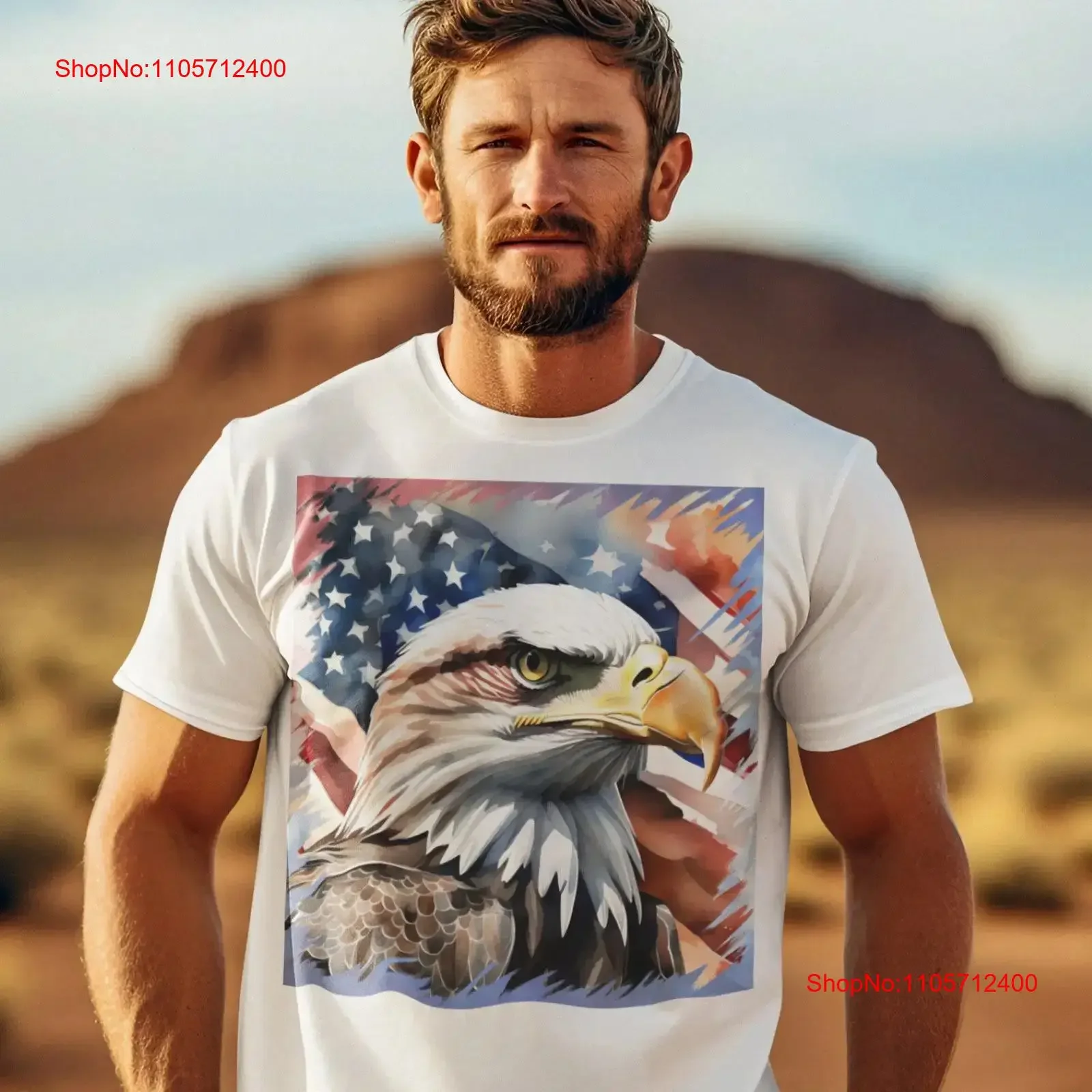 American Bald Eagle T shirt Patriotic with Flag Background vintage Washed fashion homme Top For Everyday Wear Casual graphic