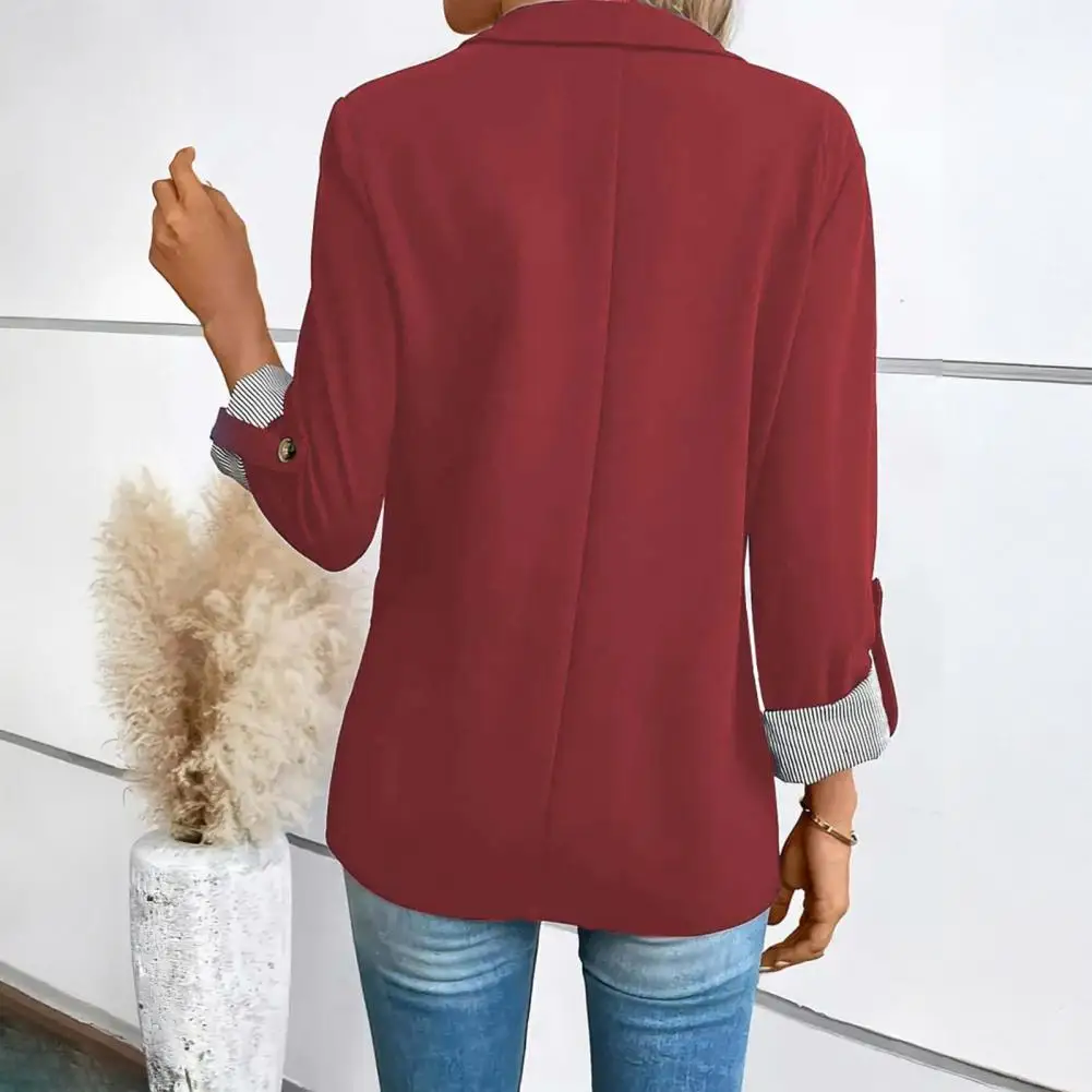Professional Women Lapel Collar Blazer, 3/4 Sleeve Open Front Business Casual Suit Jacket, Office Work Short Blazer with Button