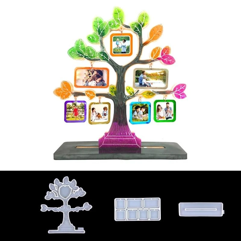 J78F DIY Photo Frame Tree Pendant Epoxy Resin Mold Desktop Decorations Silicone Mould
