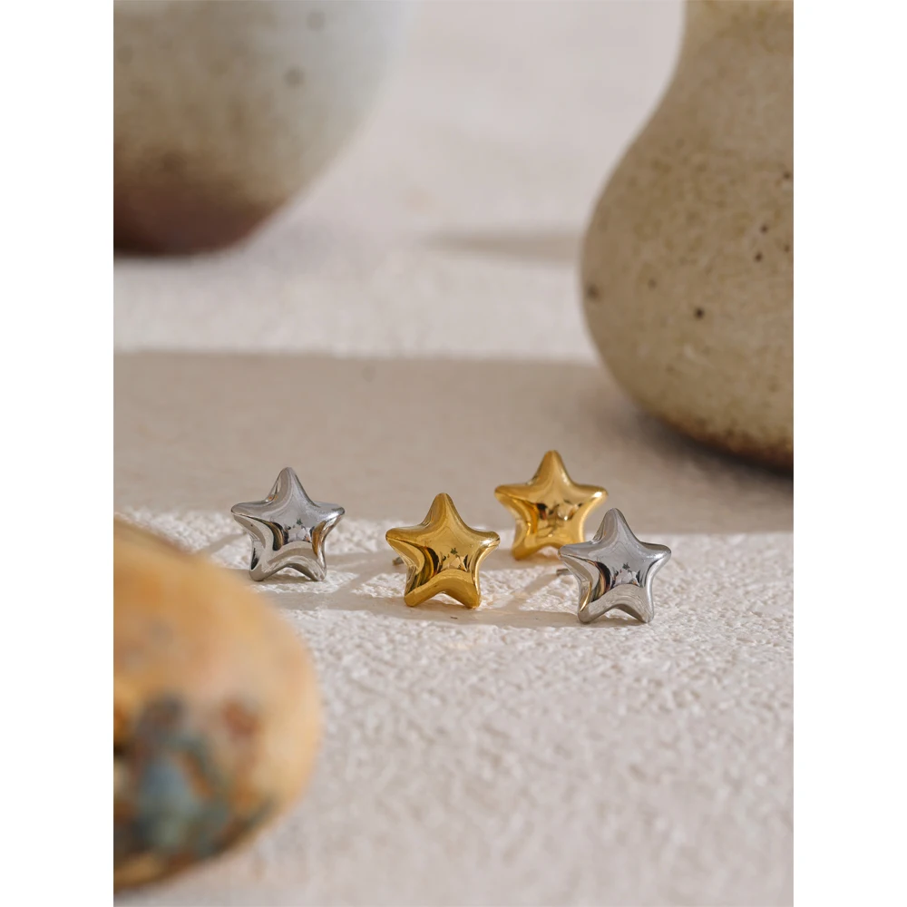 Yhpup Stainless Steel Metal Star Hollow Thick Small Stud Earrings for Women Versatile Daily Recommend Jewelry Gift PVD Plated