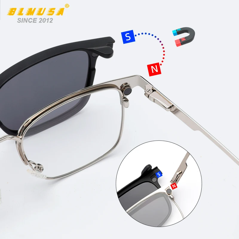 BLMUSA 2025 New Magnetic Clip on Glasses For Men Driving Fishing Polarized Sunglasses Women Myopia Custom Prescription Glasses