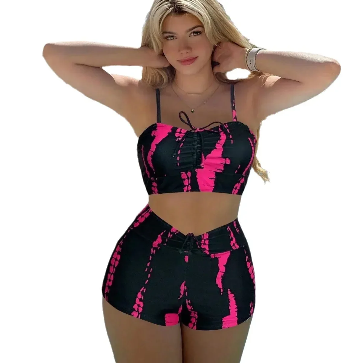 Sexy High-Waist Bikini Set Women's Separate Swimsuit Trendy Cross-Border Flat Angle Swimwear from Mainland China Female Swimwear