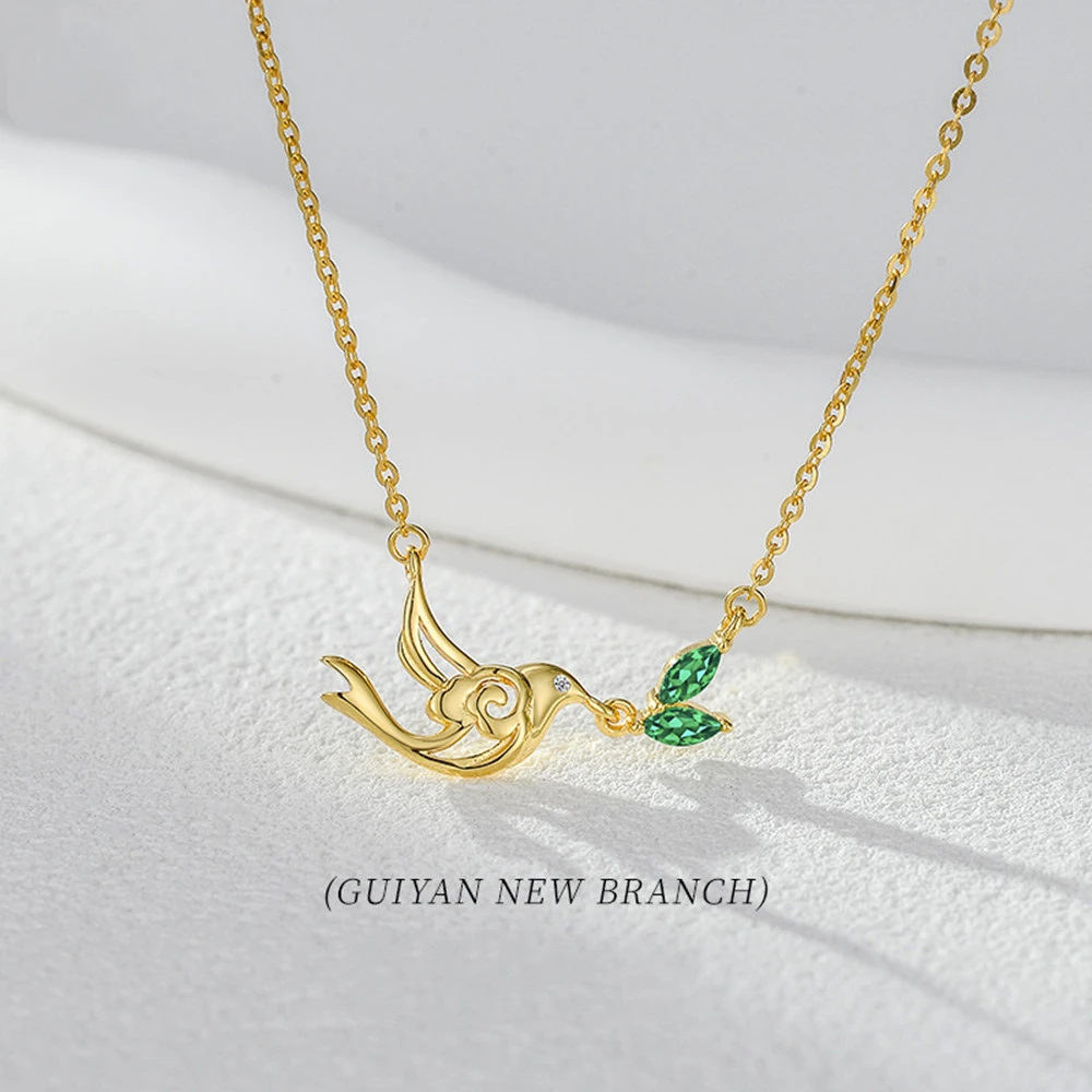 

S925 Sterling Silver Swallow Gold Plated Necklace Women's Niche Designed High-End Diamond Inlaid Pendant Accessory