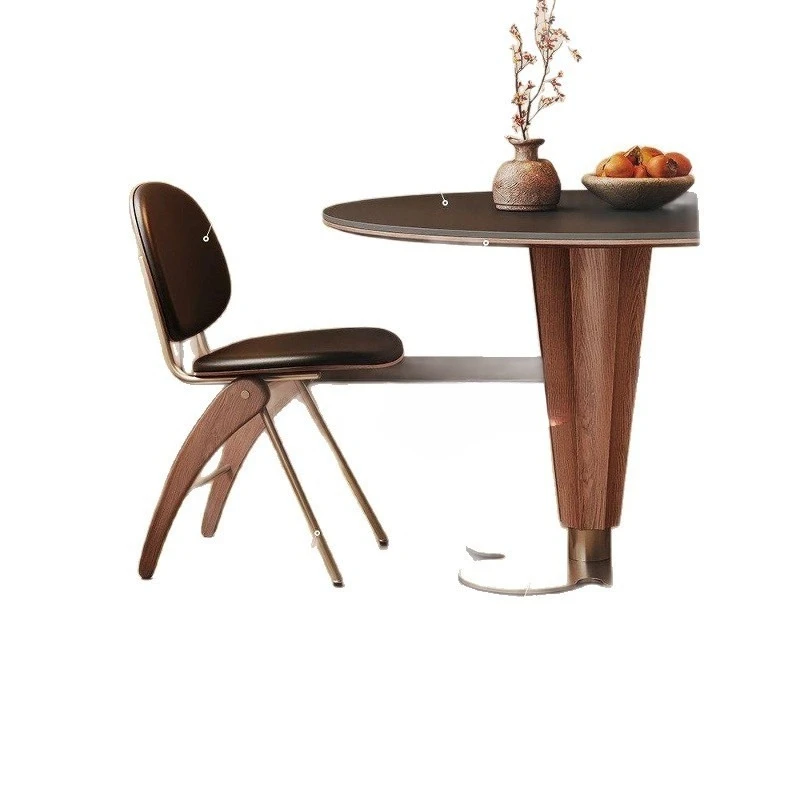 

Solid wood dining table round table for small household light luxury black medieval style slate dining table