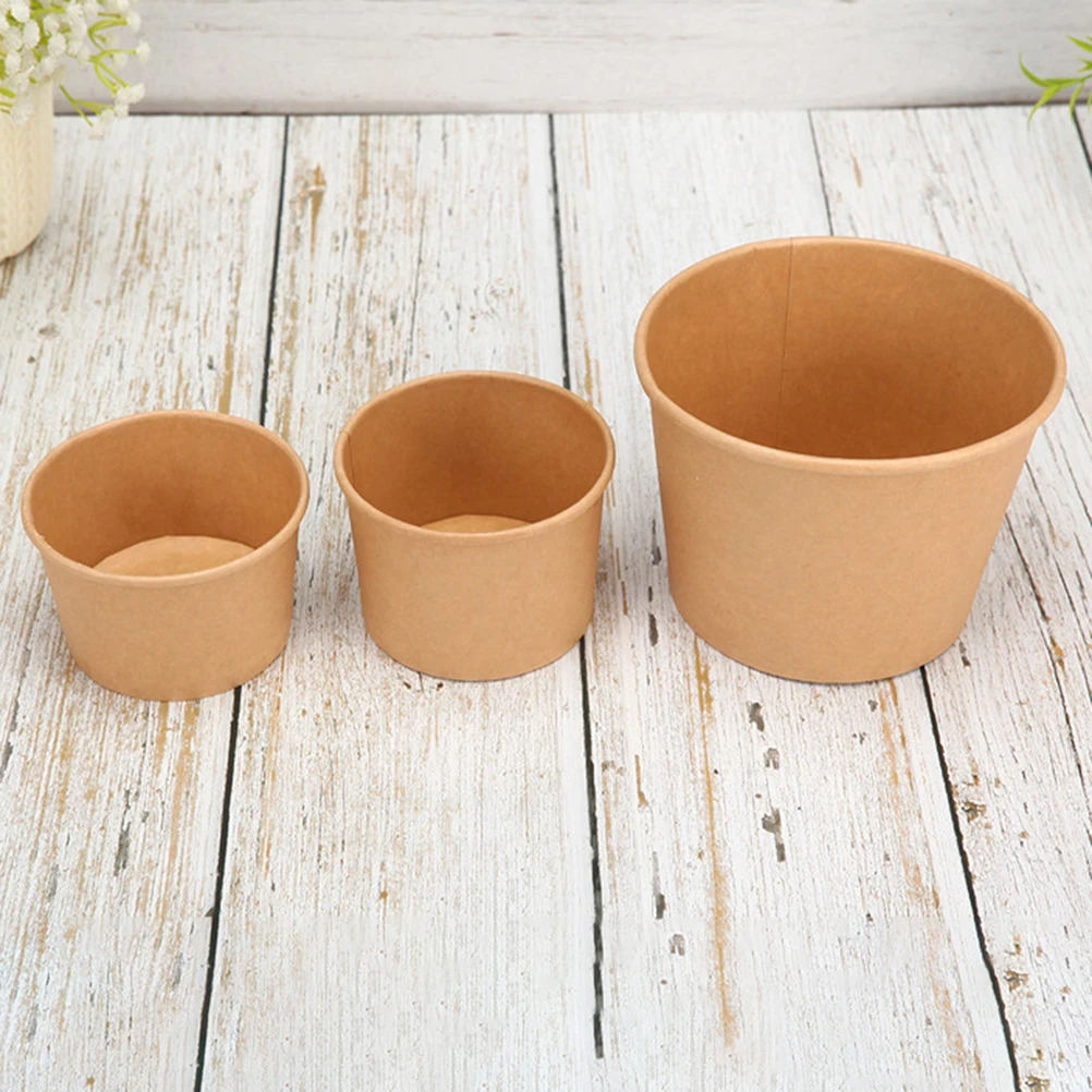 

50 Pcs Kraft Paper Cup Food Storage Containers Soup Bowl Disposable Leak Resistant Cups Treat