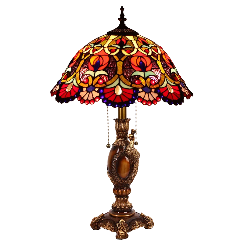 Beautiful Vintage Style Table Lamp LED Multi-Color Retro Glass Bedside Desk Lamp Living Room Bedroom Study Office Reading Light
